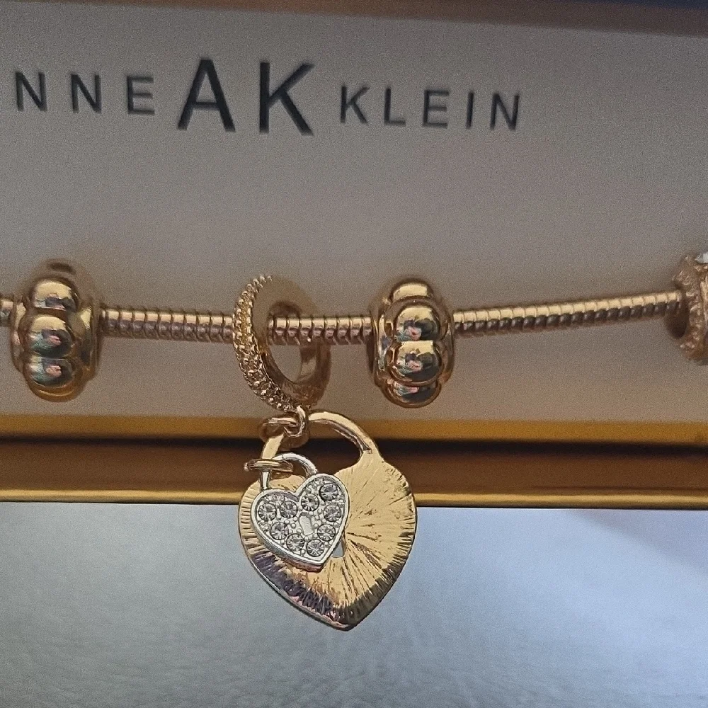 Anne Klein Gold-Tone Heart Charm Bracelet with Crystal Pavé - Picture 3 of 7